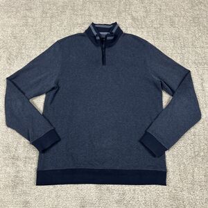 Hammer Made Sweater Mens Large Blue Herringbone 1/4 Zip Cotton Blend Pullover